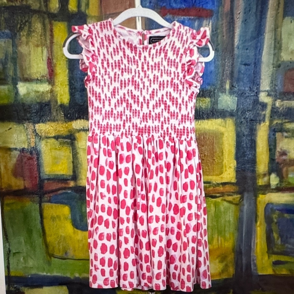 Duffield Lane girls pink/white sleeveless with ruffle detail dress size 6-7
